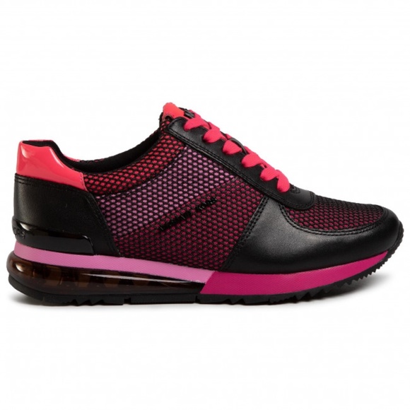 MICHAEL KORS Allie Trainer Extreme Fuchsia Pink Black Leather Fashion Sneaker - Picture 5 of 11